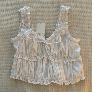 Zara White Ruffled Top Size XXL NWT
